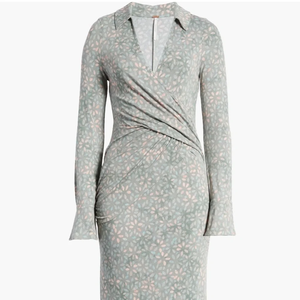 NWT! Free People Shayla Floral Long Sleeve Wrap Dress Minto Combo Large - Picture 6 of 14